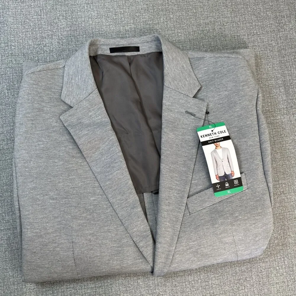 Kenneth Cole Men's New York Knit Blazer Classic Fit Jacket, Gray, Size XL
